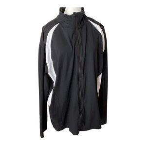 Amanati Black Zip Athletic Jacket Stretch Nylon Spandex Track Jacket Large